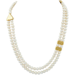                       Pearlz Ocean White Fresh Water Pearl 18 Inch Two Stands Necklace                                              