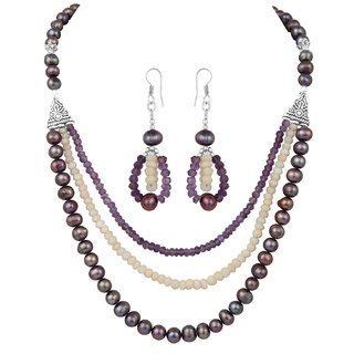                       Pearlz Ocean Dyed Purple Fresh Water Pearl  Opal and Amethyst Necklace Set                                              
