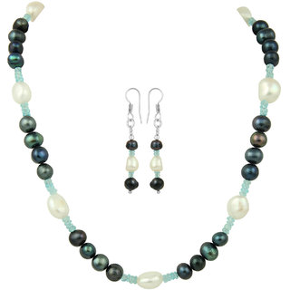                       Pearlz Ocean Fresh Water Pearl and Apatite Necklace Set                                              