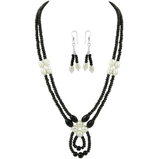                       Pearlz Ocean Onyx And Fresh Water Pearl Necklace Set                                              