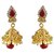 Surat Diamond Traditional Drop Shaped Red & White Coloured Stone & Gold Plated Copper Jhumki Earrings PSE33