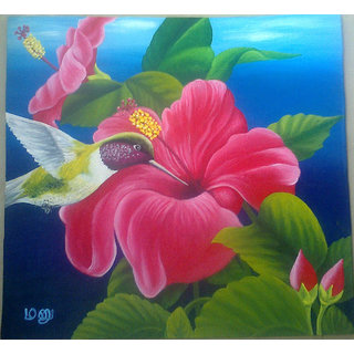 Buy Rose Colour Hibiscus Flower Acrylic Painting On Cotton Cloth