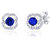 Peora Rhodium Plated Micro Pave Blue Cubic Zircon Flower Stud Earrings With Push Back Pe741B