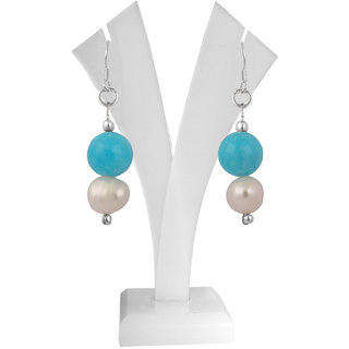 Ocean 25 Attractive Inch White Fresh Water Pearl  Dyed Quartzite Gemstone Beads Earrings