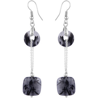                       Ocean Marisol Mod 25 Inch Black Rutilated Quartz Beads Dangle Earrings                                              
