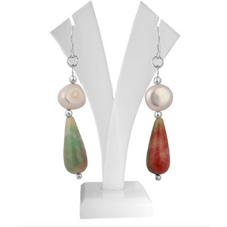                       Ocean 25 Scenic Inch Multi Color Dyed Quartzite Beads  White Fresh Water Pearl Earrings                                              