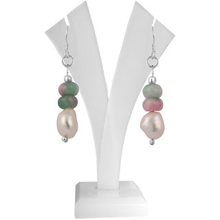                       Ocean 25 Astounding Inch White Fresh Water Pearl  Multi Color Dyed Quartzite Beads Earrings                                              