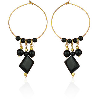                       Ocean Demure new Design Hues Black Agate  Onyx Gemstone Beads Hoop Earrings                                              