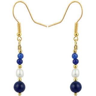                       Ocean Oval Delightful Fresh Water Pearl And Round Blue Jade 25 Inch Earrings                                              