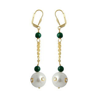                       Ocean Shell Exquisite Pearl And Green Jade 25 Inch Earrings                                              