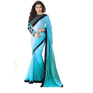 Black blouse with sky blue saree clearance