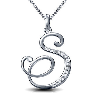 Buy Platinum Plated 925 Silver Alphabet Initial Letter S Pendant For ...