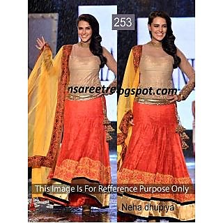 Buy Neha Dhupia In Manish Malhotra Designer Orange Velvet Lehenga Online 2850 From Shopclues The post in manish malhotra appeared first on high heel confidential.