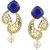 Kriaa Austrian Stone Pearl Drop Gold Finish Blue Earrings - 1305821