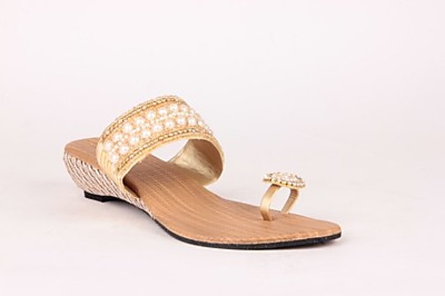 Buy online Gold Slip On Sandals from flats for Women by Anand Archies for  ₹599 at 40% off