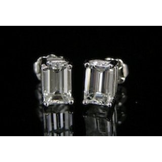 18 Kt White Gold Fashionable Emerald Solitaire Diamond Earring (Design 10)