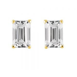 18 Kt White Gold Fashionable Emerald Solitaire Diamond Earring (Design 7)