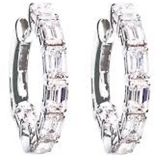 18 Kt White Gold Fashionable Emerald Solitaire Diamond Earring (Design 6)