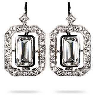 18 Kt White Gold Fashionable Emerald Solitaire Diamond Earring (Design 5)