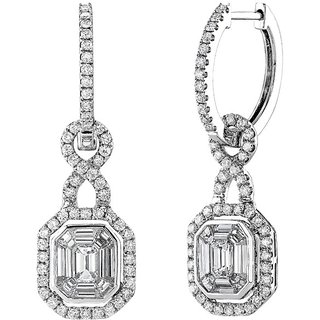 18 Kt White Gold Fashionable Emerald Solitaire Diamond Earring 