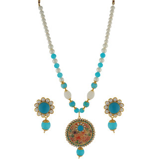 Buy Nisa Pearls Feroza beaded Necklace Set With Embellished Locket ...