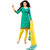 Drapes Yellow And Green Dupion Silk Printed Salwar Suit Dress Material (Unstitched)