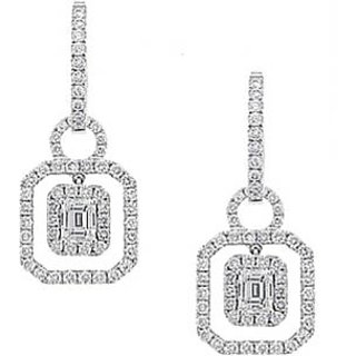 18 Kt White Gold Fashionable Emerald Solitaire Diamond Earring (Design 2)