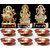 Gold Plated Laxmi Ganesh Durga with 6 Copper Diya