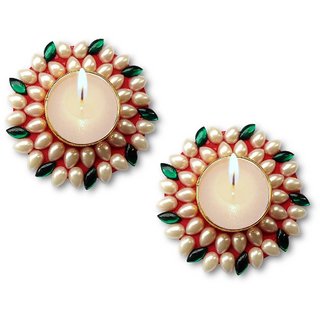 Buy Unique Arts Set Of 2 Floating Kundan Diya Candle Red Green For