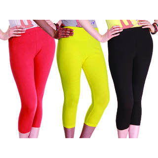 Babyhug Three Fourth Length Lycra Leggings Pack of 3 - Multicolor
