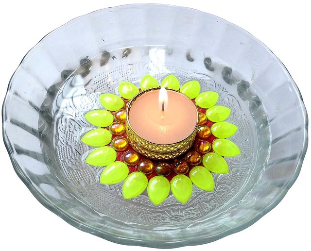Buy Decorated Florescent Green Floating Kundan Diya Tea Light