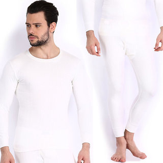                       Oswal Solid White Thermal Set of Top  Lower for Men Free Socks                                              