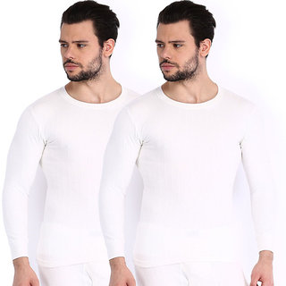                       Oswal Solid White Thermal Set of 2 Top for Men Free Socks                                              