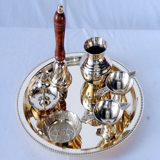 Antique/Traditional Brass Pooja Thali/Diwali Thali (Glossy-Finish)