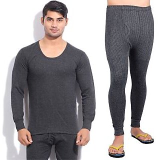                       Oswal Solid Grey Thermal Set of Top  Lower for Men Free Socks  Size Large  90 CM                                              