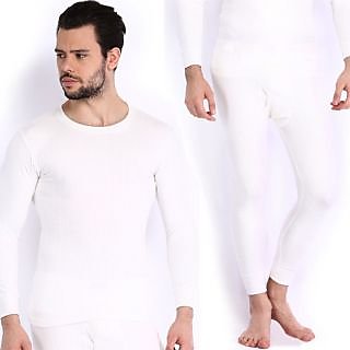                      Oswal Solid White Thermal Set of Top  Lower for Men Free Socks  Size  XXL  100 CM                                              