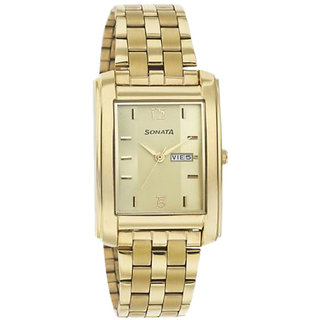 Sonata 7953Ym04 Mens Golden Watch