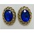 Matt Gold Plated Oval Earrings with Blue Rhine Stone