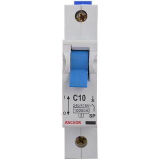 Anchor 18094 1 Pole Gold Series C06 MCB, 10 Amp, White ( PACK OF 2 )