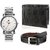 Arum Combo Of Silver Watch, Black Wallet and Belt