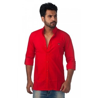 Grammer Plain Red Chinese Collar Shirt 