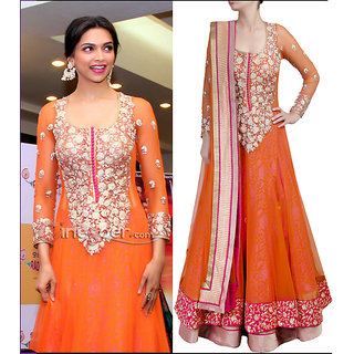 Deepika Padukone Orange Heavy Stylish Anarkali Suit
