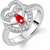 Om Jewells Sterling Silver Red Two Heart Ring with CZ stones for Women FR7000524