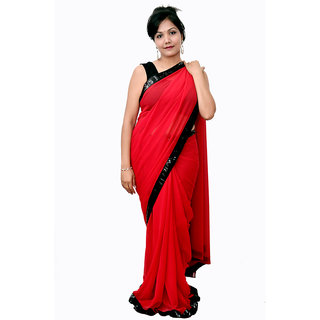 Designer Red Saree With Black Border A black saree can be beautifully paired with silver jewellery sarees designer blouse salwar suits online anarkalis lehenga choli punjabi suits kids dress. designer red saree with black border