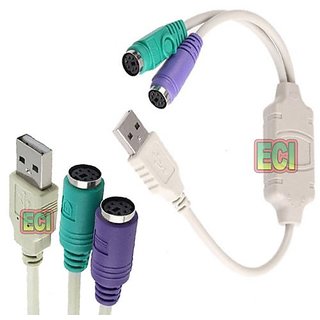 CROWN - USB To PS2 Converter Connector Adaptor 2 Port Cable For Keyboard, Mouse
