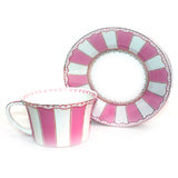 HI LUXE STRIPLE PINK CUP AND SAUCER SET OF 6 PCS