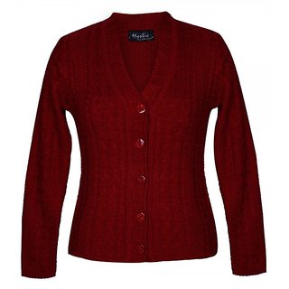 Buy Sukuma Woolen Cardigan in Maroon Shade Online @ ₹599 from ShopClues