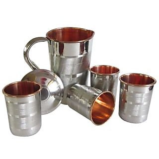 SAGA COPPER STEEL EMBOSSED WATER JUG 1000 ML WITH 4 GLASS,GIFT,KITCHENWARE,TABLEWARE Glasses Jugs