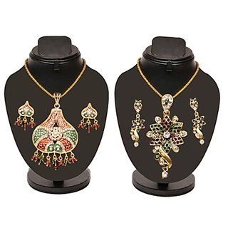 Combo Of Traditional Colorful Heavy Pendant Set With Floral Pendant Set D And Y1004