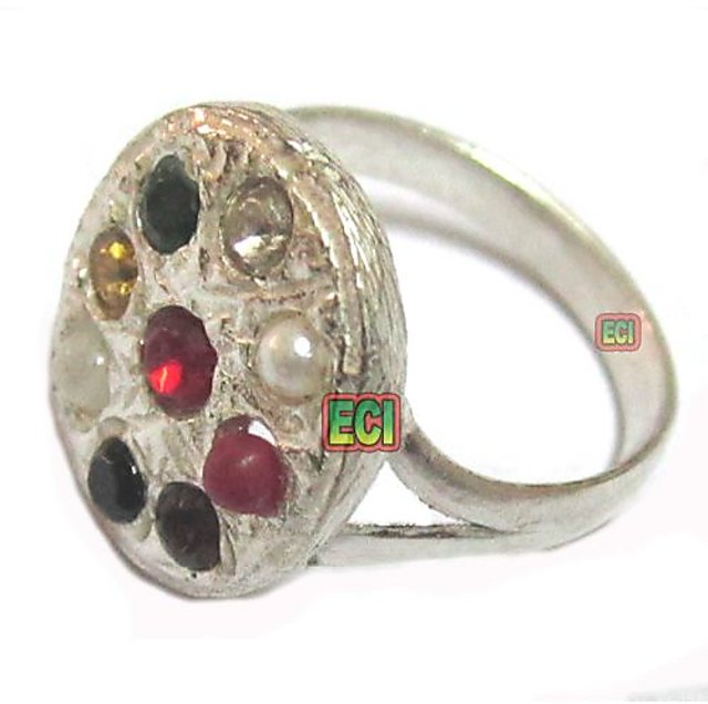 Manufacturer of 22kt gold close setting navrathan oval 9 gemstone ganesh  gents ring nr-004 | Jewelxy - 102911